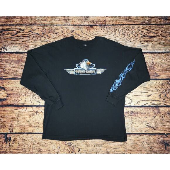 Motorcycle Flames T Shirt Men's XL Black Ride Free or Die Biker Chopper Eagle - Picture 3 of 7